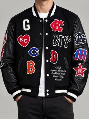 Ebbets Field Flannels Black Wool Bomber Varsity Baseball Negro League